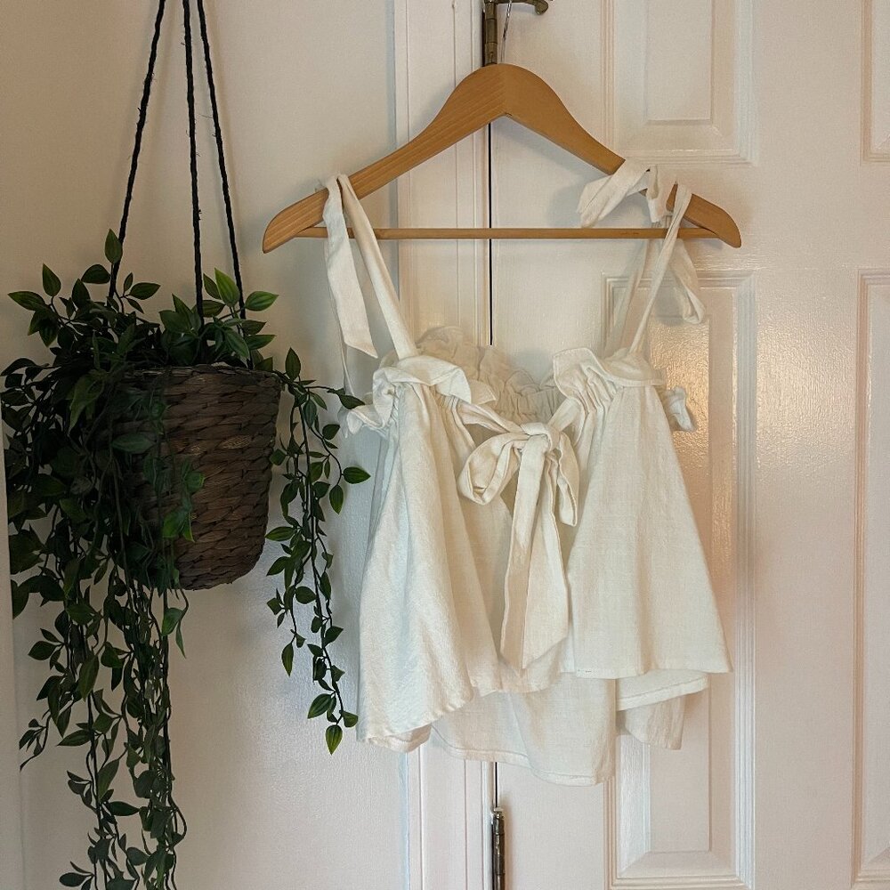 Milkmaid Style Square Neck Top with Ruffle Detail | Size S/M